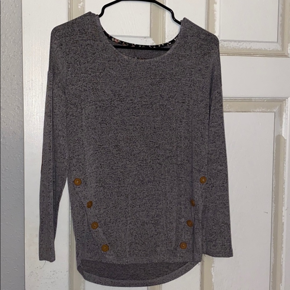 Grey Long Sleeve w Brown Buttons